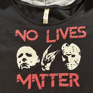 Black Graphic Tee with Horror Masks